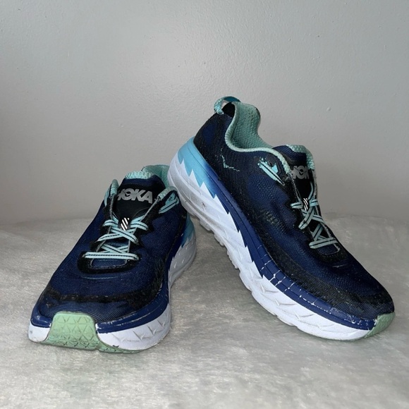 Hoka One One Shoes - Hoka One One Bondi 5 Womens 9.5 Blue Lace Up Athletic Running Shoes Sneakers.